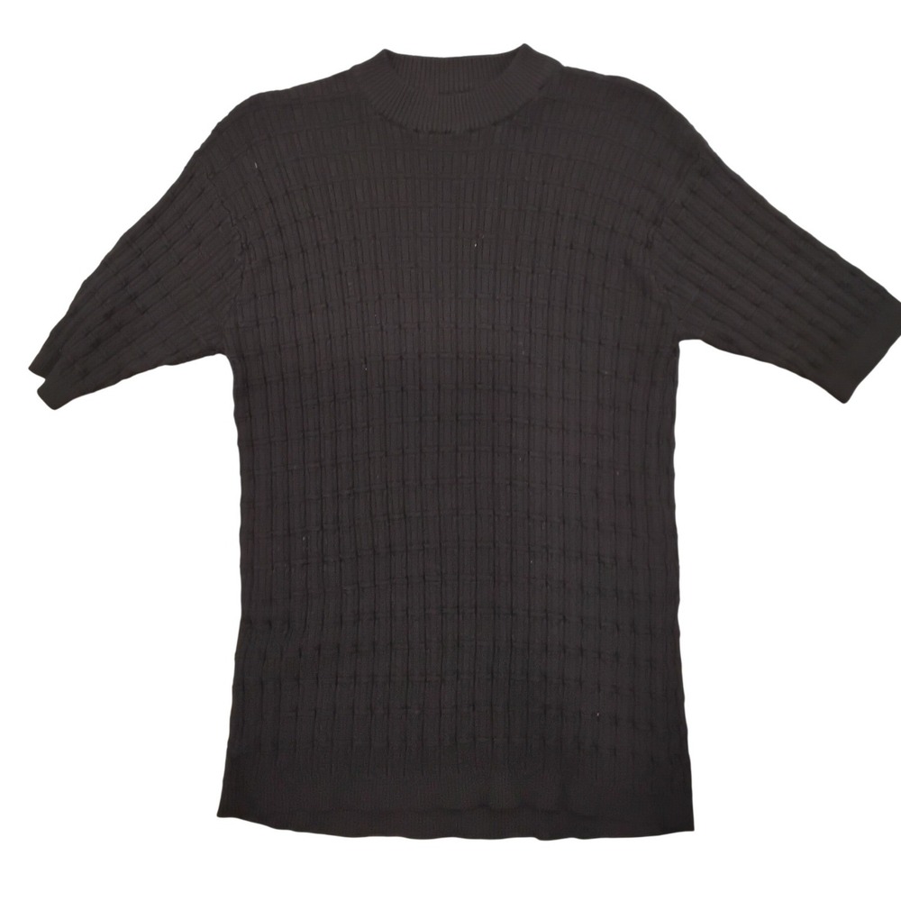 Pronto Uomo Black Silk Cotton Knit Mock Neck Short Sleeve Textured Sweater L